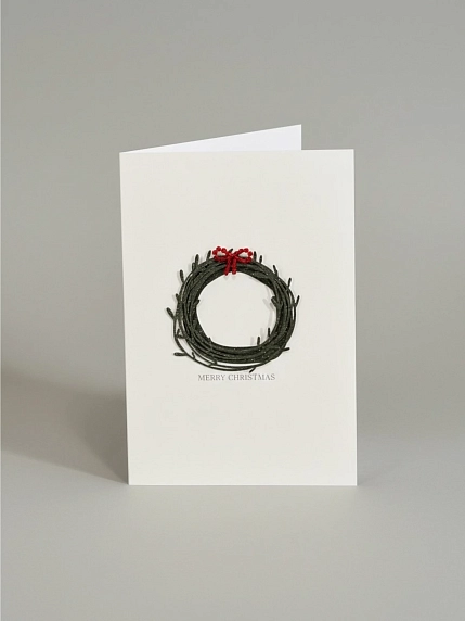 Открытка ВОЕ с деревянными элементами «Merry Christmas c еловым венком», открывающаяся, фото 1.