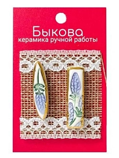 Серьги ручной работы Быкова керамика «Фиолетовые цветы»‎, фарфор