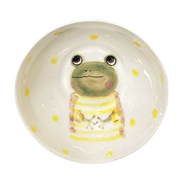 Пиала ручной работы Ким керамика с росписью внутри Лягушка, белая, фарфор, 10 см, фото 1.