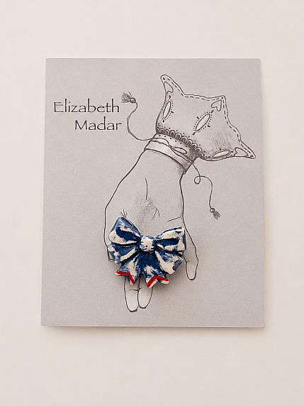 Брошь ручной работы Elizabeth Madar Бант, синяя, керамика, фото 1.