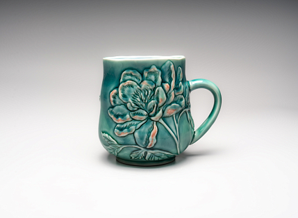 Кружка ручной работы «Пион», зелёная, фарфор, 430 мл, фото 1.