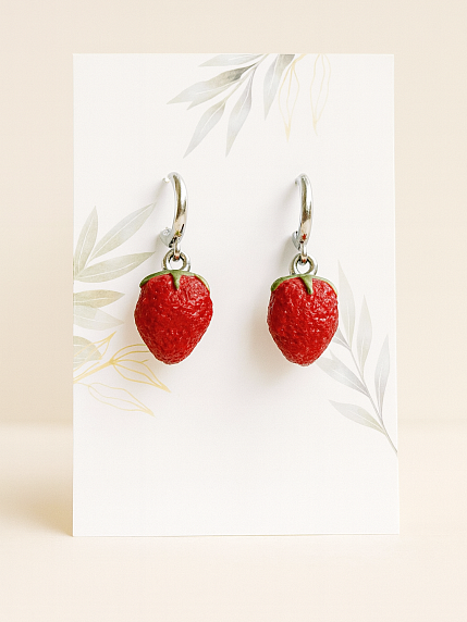 Серьги-конго «Земляника», полимерная глина, фото 2.