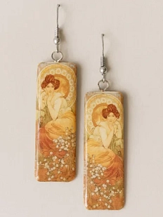 Серьги с картиной «Драгоценные камни»,  дерево с эпоксидной смолой