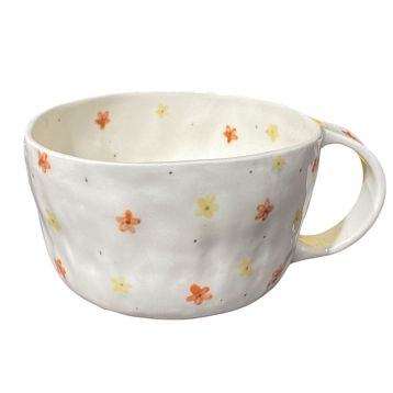 Кружка ручной работы «Оранжевые и желтые цветочки», белая, керамика, 450 мл, фото 1.