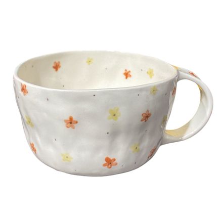 Кружка ручной работы «Оранжевые и желтые цветочки», белая, керамика, 450 мл, фото 1.