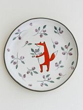 Тарелка ручной работы Ким керамика с бортиком Лис с сиренью, белая, 13 см