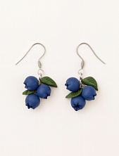 Серьги «Голубика с листиком», полимерная глина