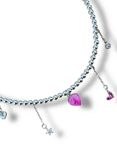 Чокер Мигетт «Сердечки и звёздочки» из гематита с подвесками