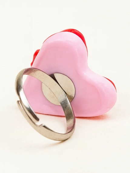 Кольцо ручной работы Радость Рядом Сердце с бантиком, полимерная глина, незамкнутое, фото 2.