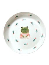 Тарелка ручной работы Ким керамика с бортиком Лягушка с розовыми цветочками, белая, фарфор, 19 см