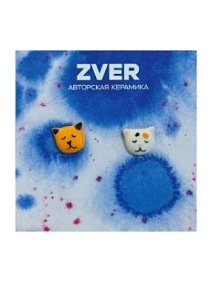 Серьги-гвоздики Звер ручной работы «Пара котов», рыжий, керамика