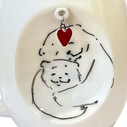 Кружка ручной работы НАДО ЖЕ Мишки с подвеской сердечком, керамика, 300 мл, фото 2.