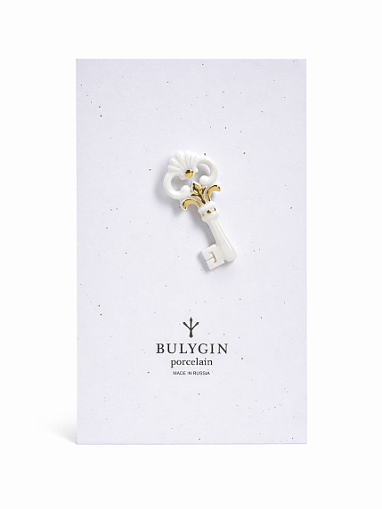 Брошь ручной работы Bulygin «Ключик», фарфор, бело-золотистая, фото 2.