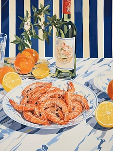 Постер интерьерный «Креветки с вином», А3