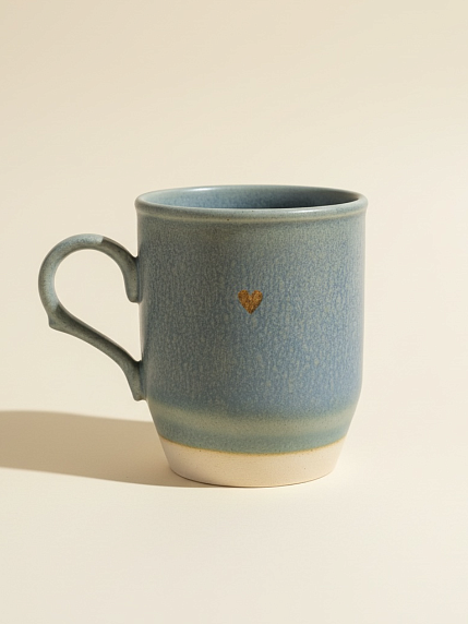 Кружка ручной работы Мастерская Виктории Нор «Сердечко», голубая, керамика, 200 мл, фото 1.
