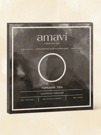 Шоколад Amavi Горький 75% без белого сахара, 50 гр, фото 1.