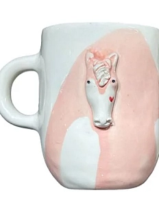 Кружка ручной работы Мария Гордеева Лошадка, розовая, керамика, 350 мл