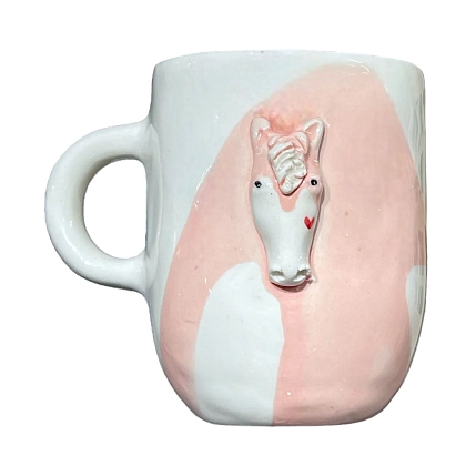Кружка ручной работы Мария Гордеева Лошадка, розовая, керамика, 350 мл, фото 1.