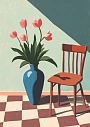 Постер интерьерный DARI DARI «Ваза с тюльпанами и стул», А4, превью фото 1
