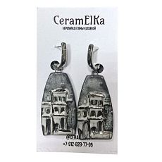 Серьги «Город», фарфор, серо-серебристые