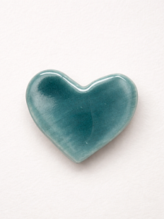 Брошь ручной работы Сердце, сине-зелёная, керамика