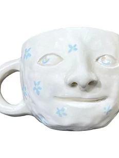 Кружка ручной работы с голубыми цветочками «Лицо», керамика, 250 мл