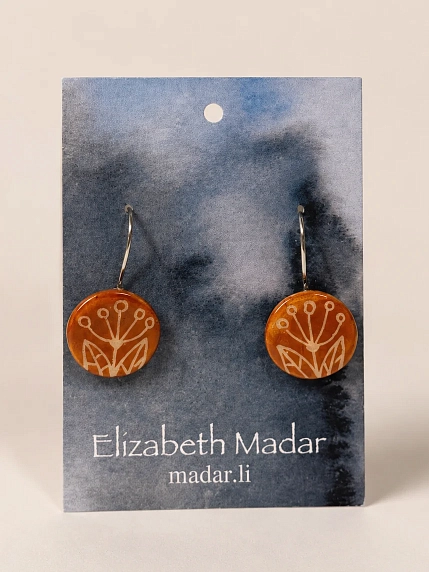 Серьги Elizabeth Madar с цветочным орнаментом, круглые, керамика, оранжевые, фото 1.