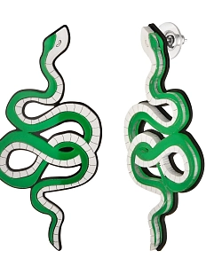 Серьги Monolama «Змеи», зелёные, оргстекло, переработанный пластик