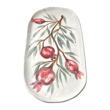 Блюдо овальное ручной работы «Гранаты», керамика, 20 см, фото 1.