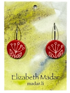 Серьги Elizabeth Madar с цветочным орнаментом, круглые, керамика, красные