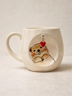 Кружка ручной работы НАДО ЖЕ с подвеской сердечком и росписью «Выдра», белая, керамика, 250 мл