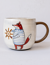 Кружка ручной работы Ким керамика с росписью Лис моряк, керамика, 350 мл