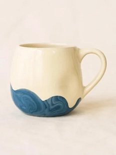 Кружка ручной работы РУКИ В ГЛИНЕ «Синий мрамор», керамика, 400 мл, мятая