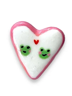 Кольцо ручной работы Радость Рядом в форме сердца «Влюбленные лягушки», полимерная глина, незамкнутое