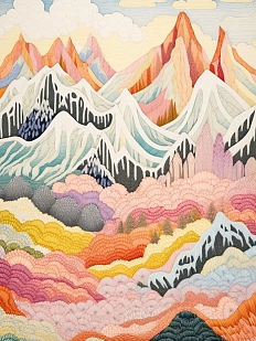 Постер интерьерный «Пейзаж с разноцветными горами», А4