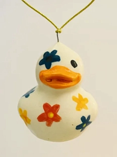 Ёлочная игрушка Утёнок с разноцветными цветочками, 4 см