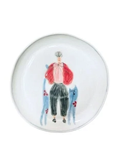 Тарелка ручной работы Донышко-горлышко «Мужчина Веня и кот Нарцисс», белая, керамика, 18 см