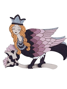 Брошь ручной работы «Птица Гамаюн», розовая, дерево