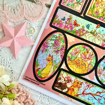 Стикерпак Лавкот «Витраж с котиками», А5, фото 2.