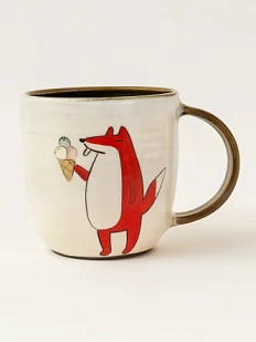 Кружка ручной работы Ким керамика с росписью Лис с мороженым, керамика, 400 мл