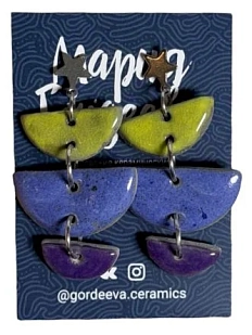 Серьги Мария Гордеева ассиметричные составные, керамика, голубые с салатовым и синим