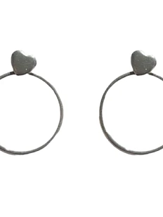 Серёжки-гвоздики сердечки с кольцом, ювелирная сталь