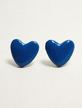 Серёжки-гвоздики Радость Рядом Сердечки, полимерная глина, тёмно-синие