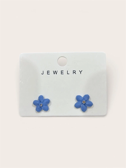 Серёжки-гвоздики КерамЕлКа «Маленькие цветочки», голубые, фарфор, фото 2.