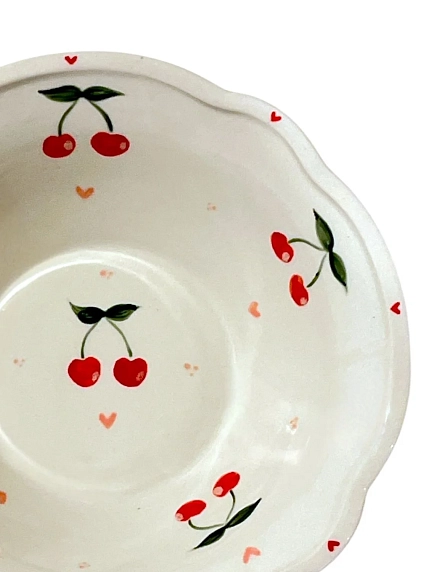 Пиала ручной работы Slowday Ceramics «Вишенки», полуфарфор, 17 см, фото 3.