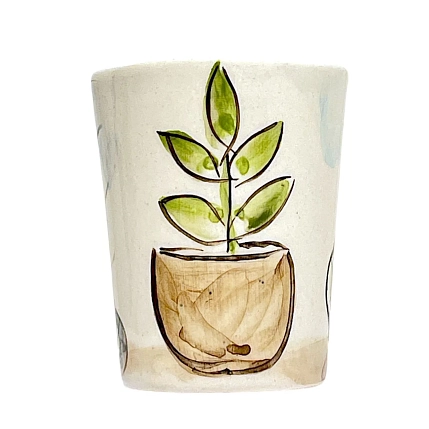 Шот ручной работы НАДО ЖЕ с росписью Серый котик с клубочком, керамика, белый, 100 мл, фото 2.