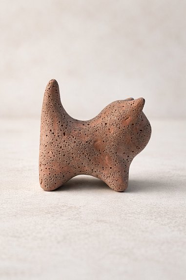 Бетонная статуэтка «Котик», коричнево-красная, 5 см, фото 2.