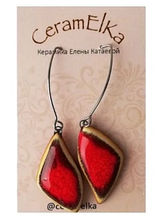 Серьги КерамЕлКа «Лепестки», керамика, красные