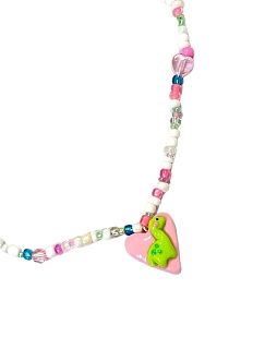 Чокер ручной работы Радость Рядом с сердечком «Динозаврик», полимерная глина, бисер