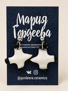 Серьги-пусеты ручной работы Мария Гордеева «Чайки», белые, керамика